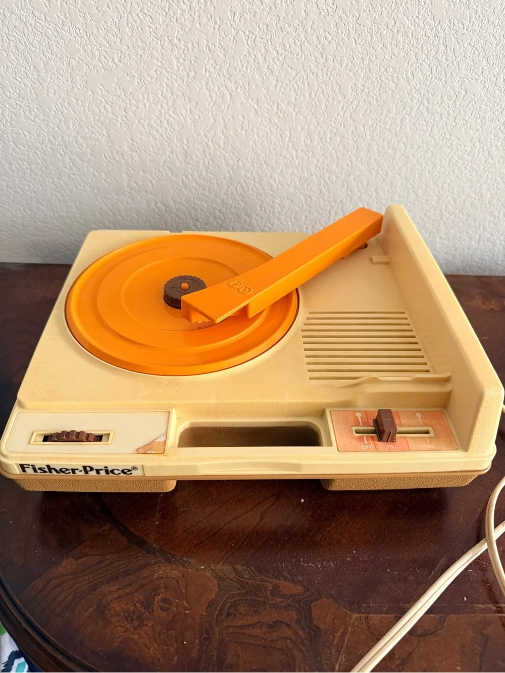 1978 Vintage Fisher-Price Record Player in Cream, Tan and Orange, Still Runs